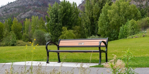 Wishbone Mountain Classic Wide Body Memorial Bench at Heritage Hills Park near OK Falls BC-2